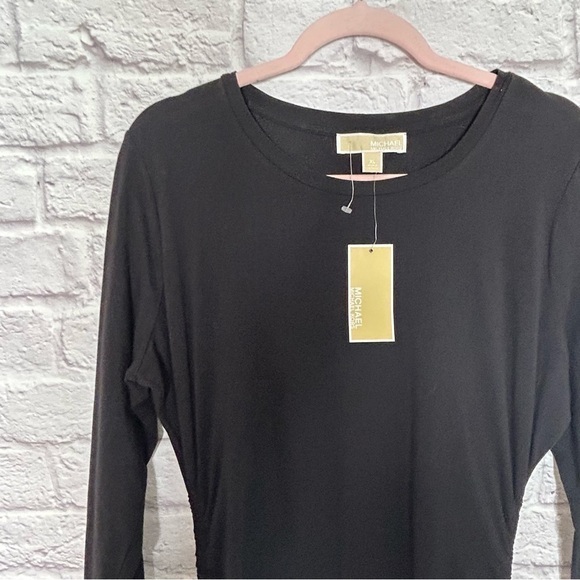 NWT Michael Michael Kors Black Long Sleeve Jersey Knit Ruched Mini Dress - Picture 6 of 14